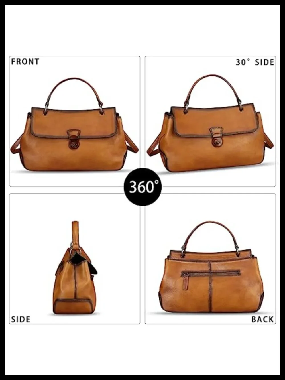 Genuine Leather Vintage Satchel Handbag Crossbody Shoulder Bag with Strap